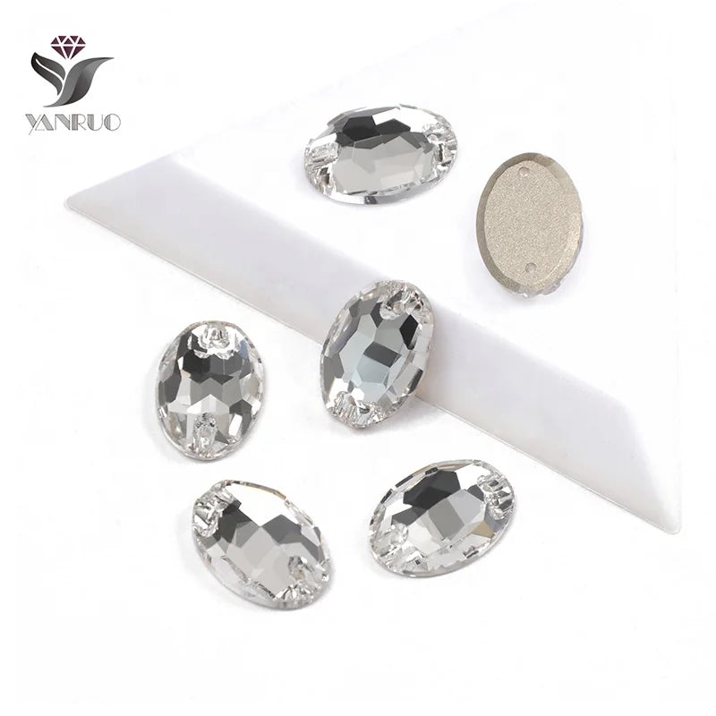 YANRUO Clear Oval Stones All Sizes Bright Rhinestones Flat Back Sew on Rhinestones Glass for Clothes