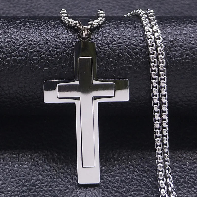 High-End Men's Stainless Steel Cross Necklace Fashionable Religious Classic Color Matching for Party Wedding Niche High-Jewelry
