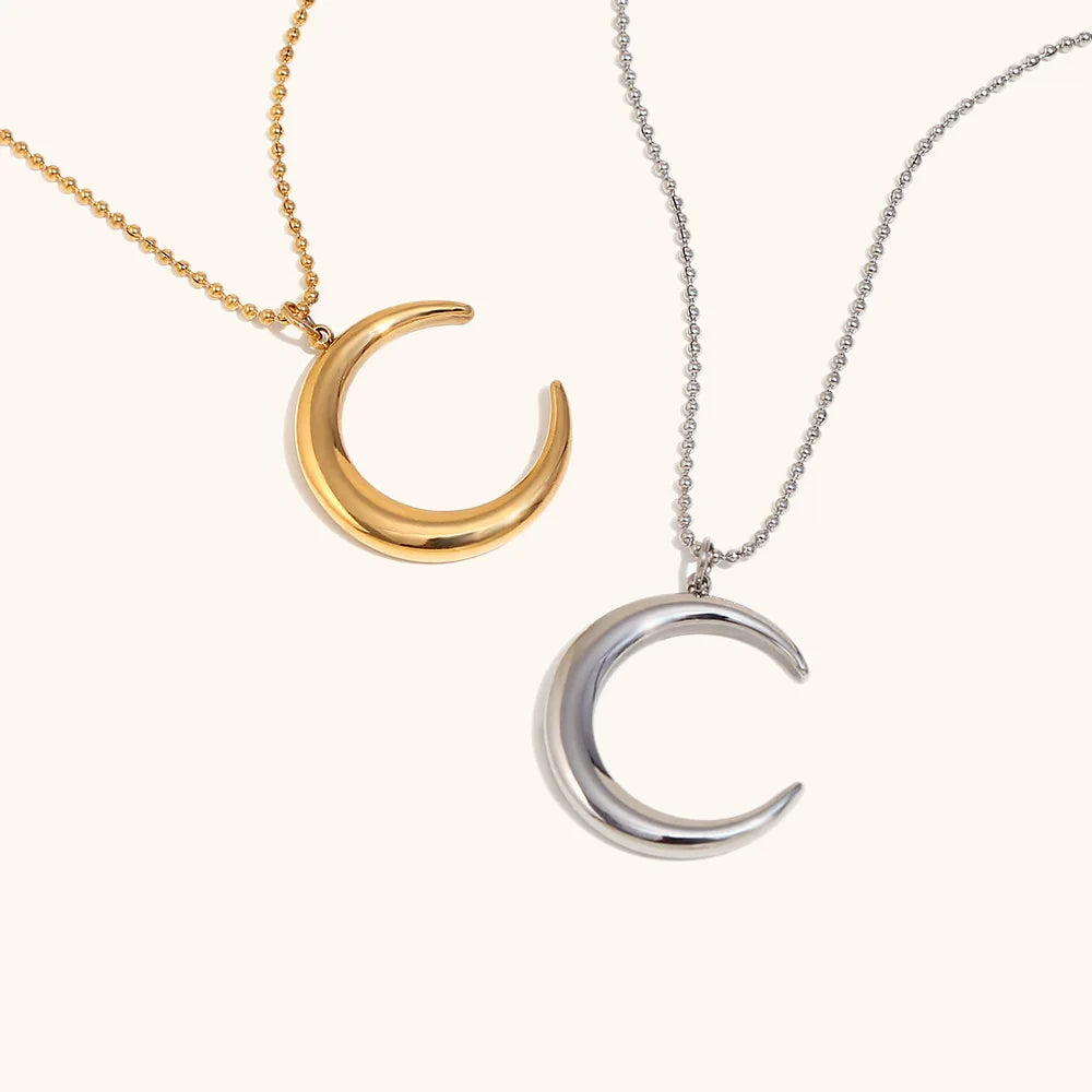 New Arrival Fashion 18K Gold Plated Stainless Steel Beads Chain Ox Horn Pendant Necklace For Women