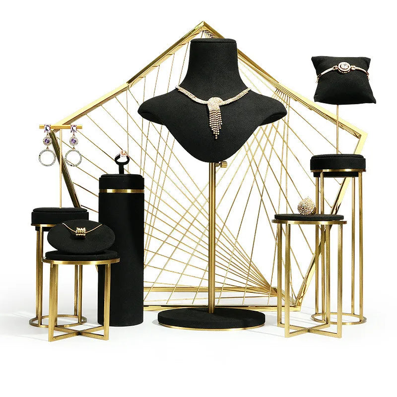 Luxury Elegance Black Jewelry Display Rack for Shooting High End Window Metal Jewelry Set Display Props