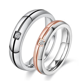 Fashion Simple Opening Minimalist Diamond Couple Engagement Stainless Steel Romantic Couple Ring for Men Women Couple Jewelry
