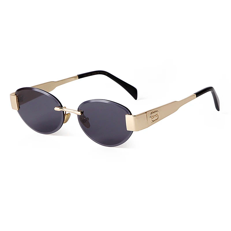 Fashionable Business Sun Glasses Classic Rimless Metal Glasses Retro Oval Steampunk Style Sunglasses Men Women