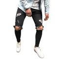 Wholesale Custom Logo Men's Mid Waist Woven Denim Straight Casual Distressed Ripped Hole Jeans for Men
