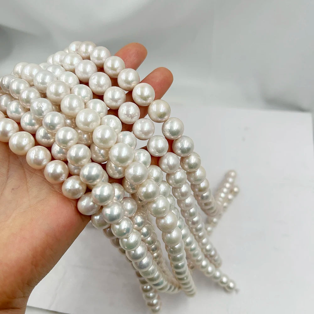 100% Freshwater Pearls AA Grade 10-12 mm White Perfect Shape Strand Loose Wholesale Natural with Small Flaw