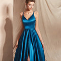Jancember Rl123 International Satin Blue Spaghetti Strap V-Neck Sleeveless Zipper Wedding Dress