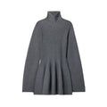 Custom Autumn Winter Grey Turtleneck Wool Knit Sweater Mini Dress for Women Long Sleeve Casual Vintage Style Natural for Spring