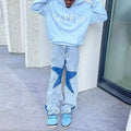 Clothing Manufacturers Custom Streetwear Vintage Sky Blue Hooded Streetwear French Terry Men'S Autumn Oversized Hoodie
