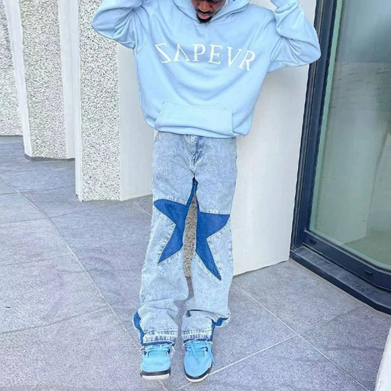 Clothing Manufacturers Custom Streetwear Vintage Sky Blue Hooded Streetwear French Terry Men'S Autumn Oversized Hoodie