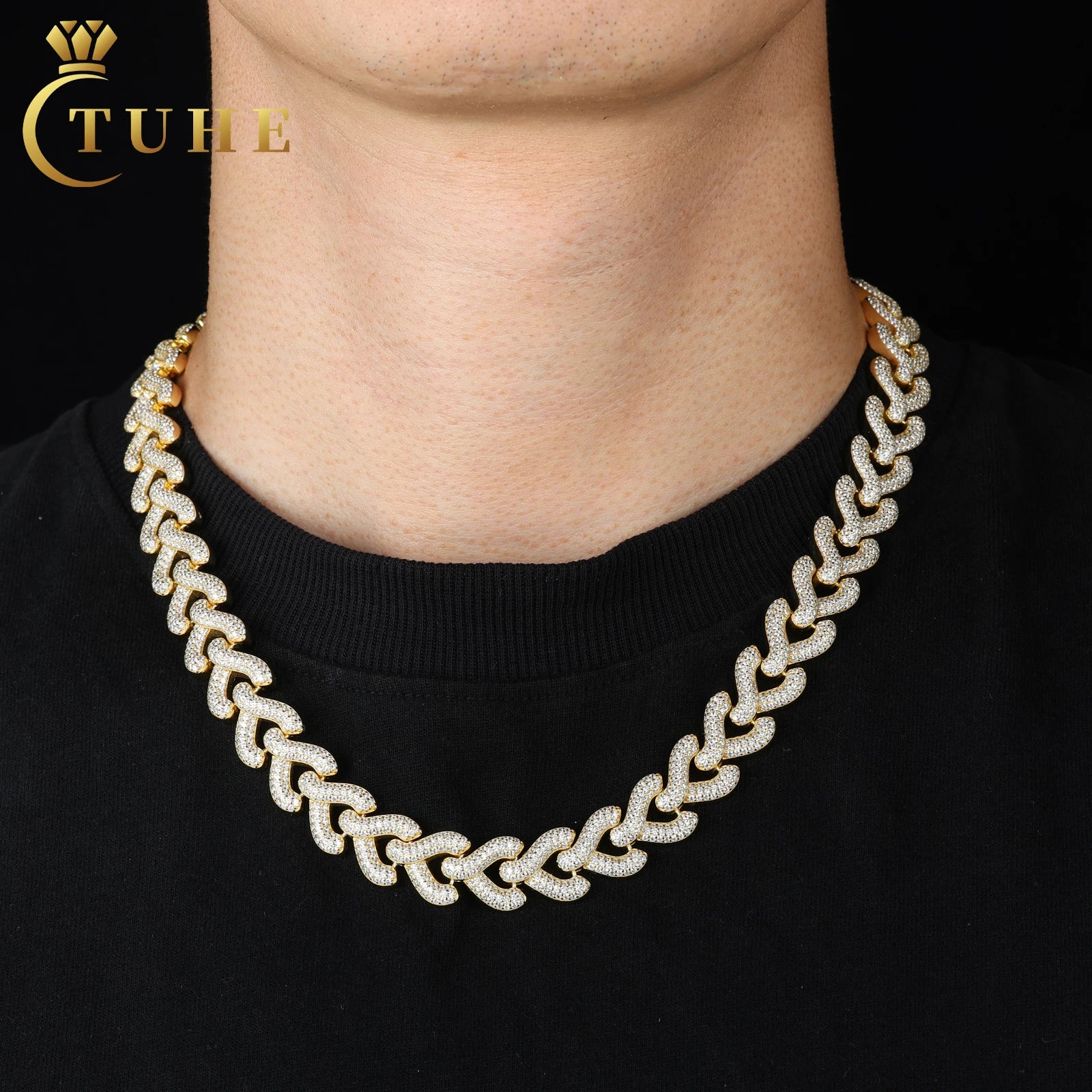 Fine Jewelry 14MM 925 Sterling Silver Necklace Bracelet Paved Moissanite Hip Hop Jewelry Iced Out Link Chain