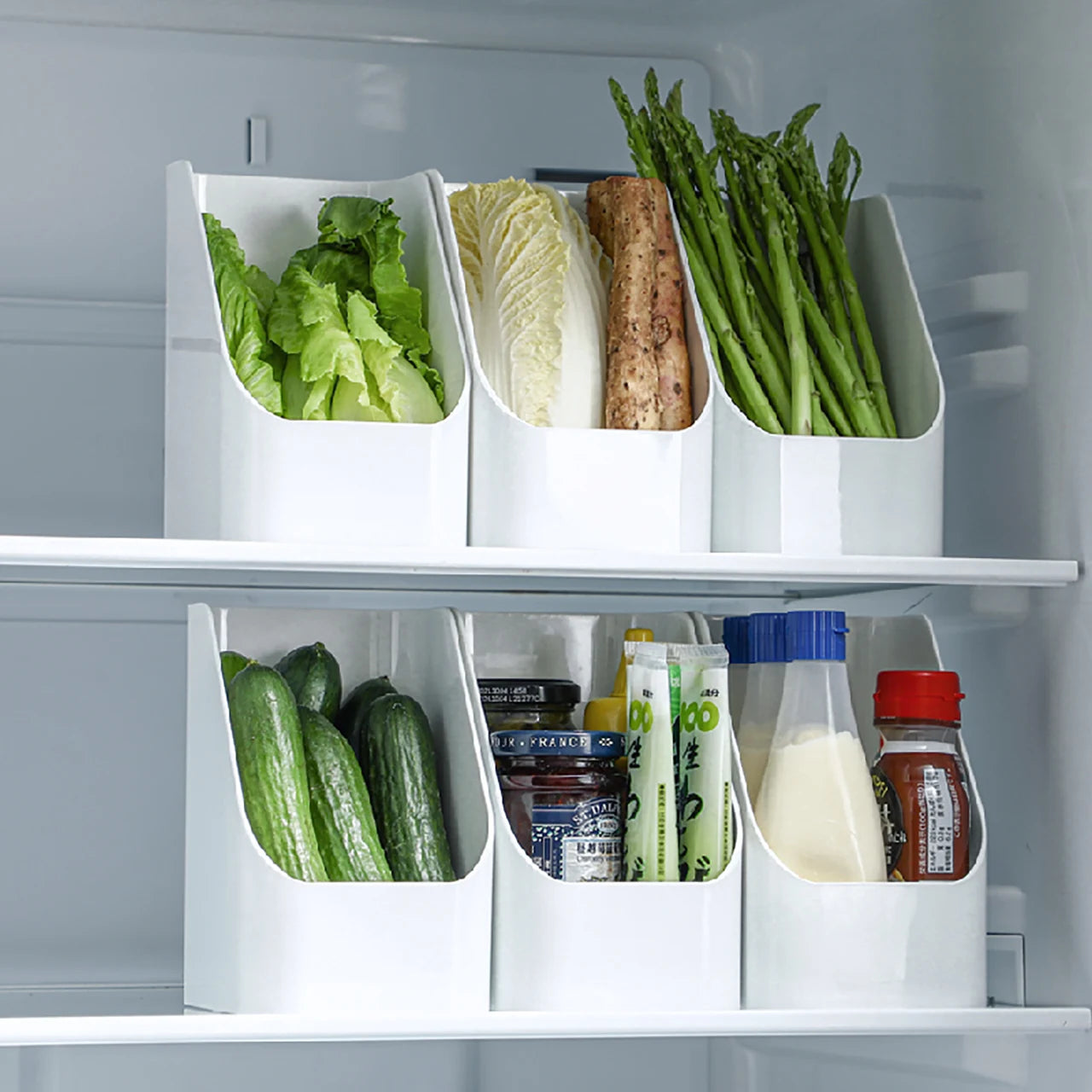 SHIMOYAMA Kitchen Refrigerator Organizer PET Trapezoidal Open Mouth Packed Vegetable Containers for Fridge