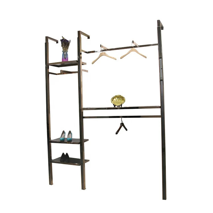 Premium Quality Decor Stainless Steel Bright Rose Display Stand Clothing Store Men's Clothes Display Shelf Advertising Display