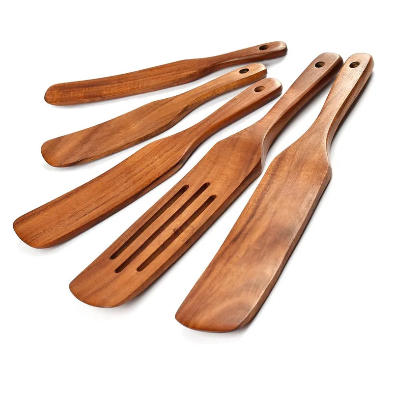5 Pcs Wooden Kitchen  Spurtle Set for Cooking Stirring Mixing ServingSpurtles Kitchen Tools