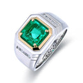 Anster Lab Created Emerald With Inclusions Men's Ring S925 Sterling Silver Lab Made Diamonds and Emeralds Ring