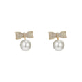 AA00791 Crystal Bow Pearl Earrings Female Luxury Personality Earring Exquisite Unique Ear Studs