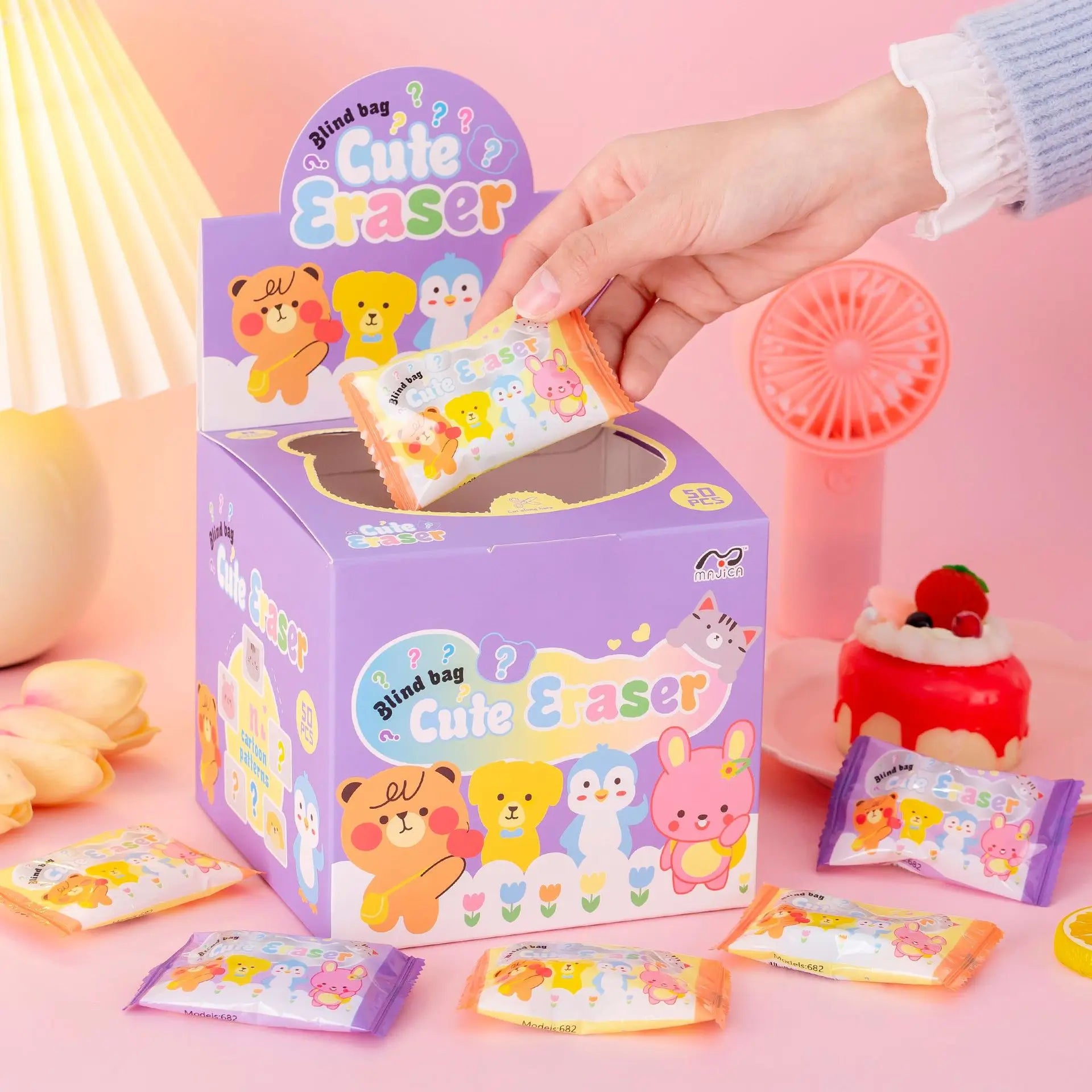 School Stationery Kids Blind Box Cartoon Kawaii Cute Mini 3D Shape Animal Eraser