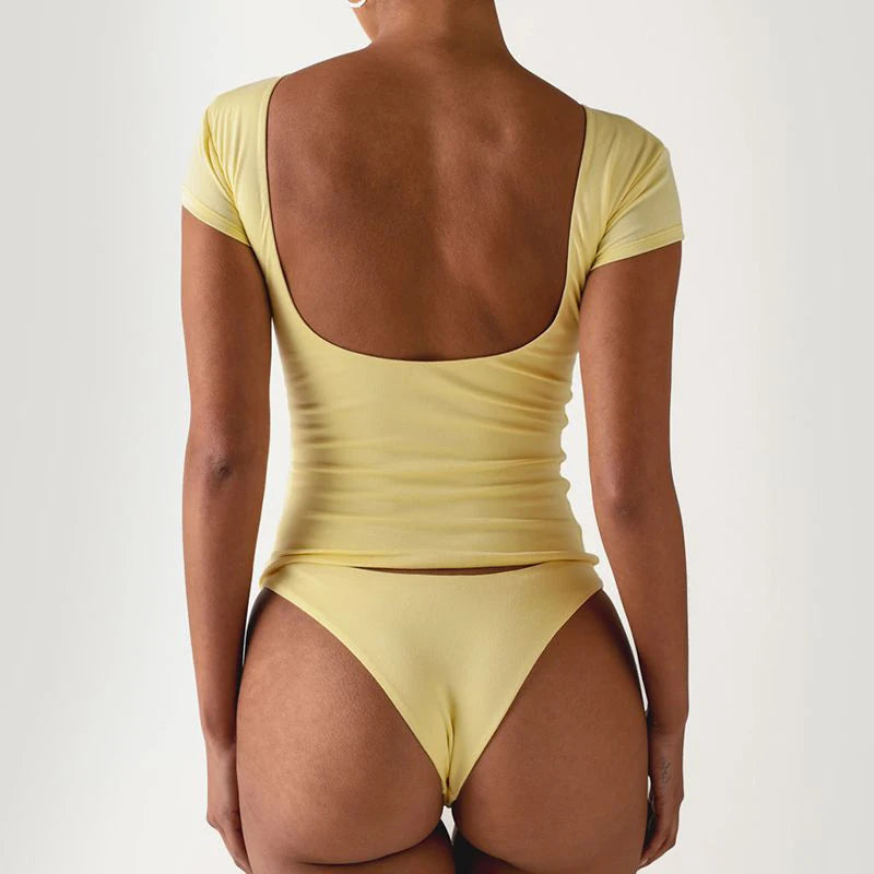 L230493 Factory Custom Women Sportswear Low Back Short Sleeves Compression Tank Top Soft Tight Fit Crop Gym Shirts