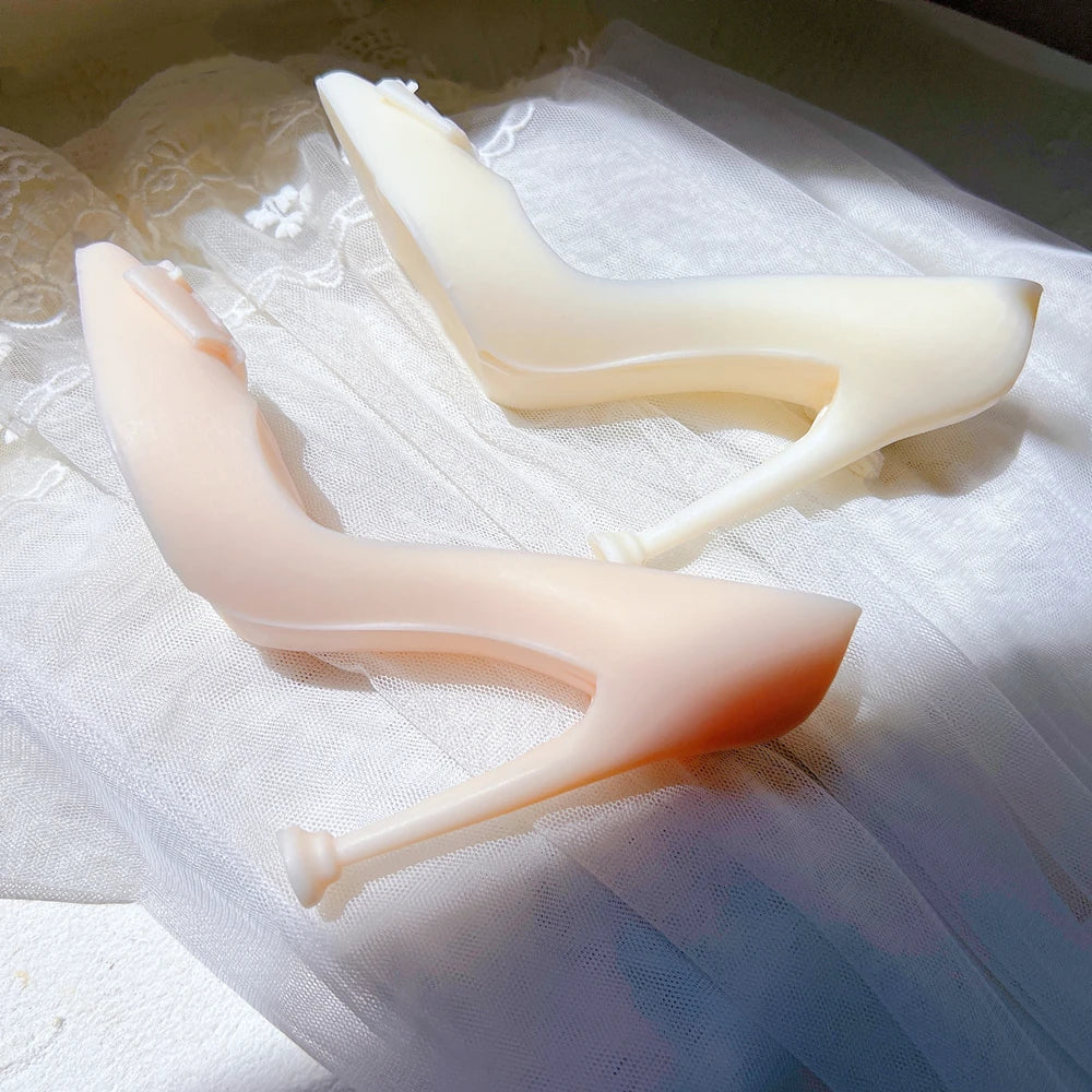 Women's Point Toe Shoe Wax Silicone Molds Female Pump Quinceanera Decoration Tool Lady Logo High Heel Shoes Silicone Candle Mold