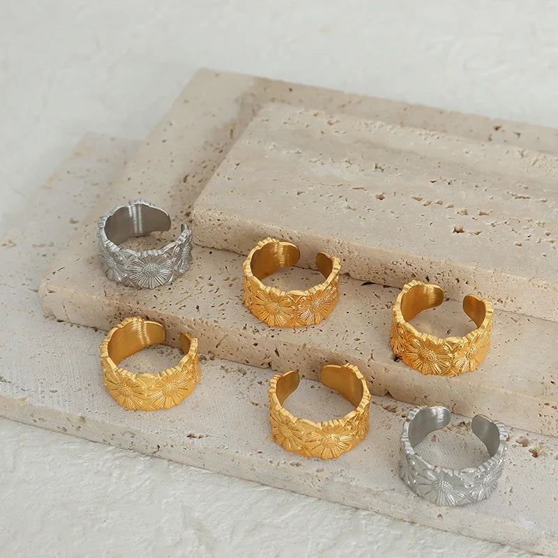 Wholesale Statement Stainless Steel 18k Gold Plated Wide Thick Opening Ring for Unisex Fashion Rings