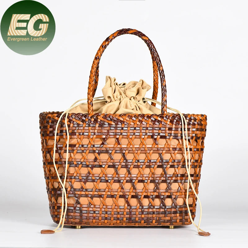 EMG6779 Intrecciato Women Beach Hand Woven Bags Bulk Ladies Genuine Wholesale Designer Luxury Blank Customized Leather Tote Bag