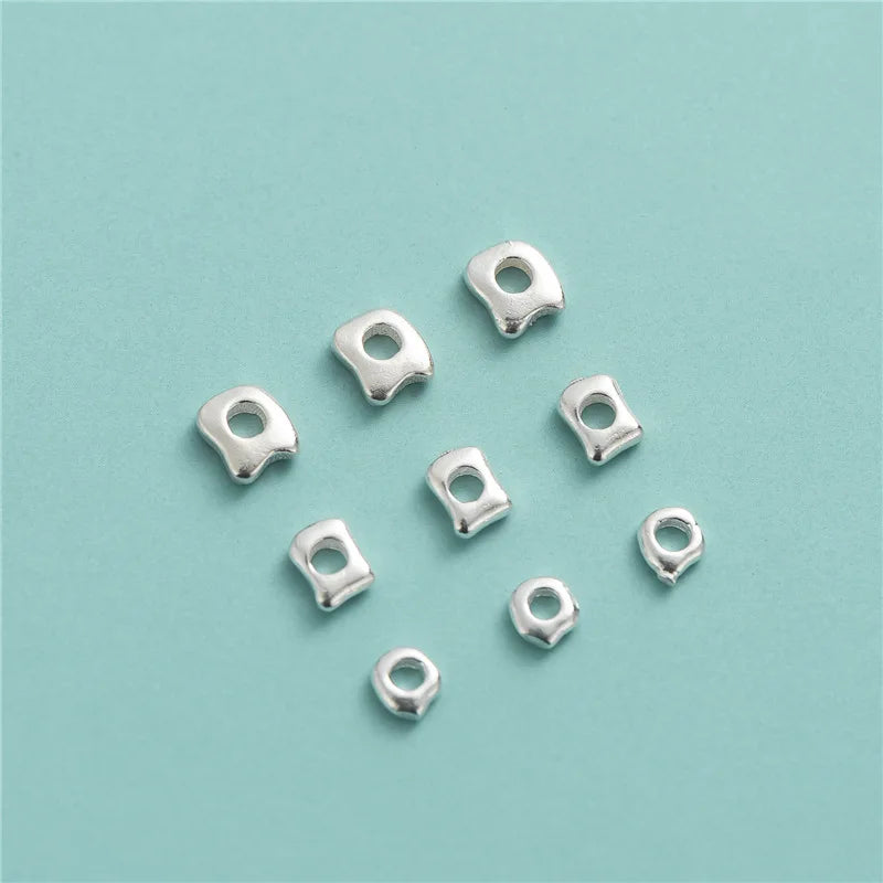 Polished Mini Irregularity Loose Beads 925 Sterling Silver Flat Plain Spacer Beads for Jewelry Making Accessories
