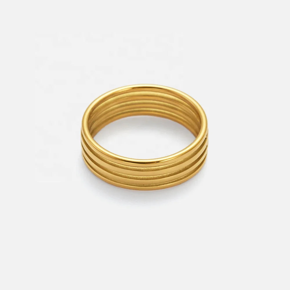 Dazan Summer New Hot Ins Trendy 18k Pvd Gold Plated Stainless Steel European Casual Stripe Minimalist Ring Neutral Jewelry