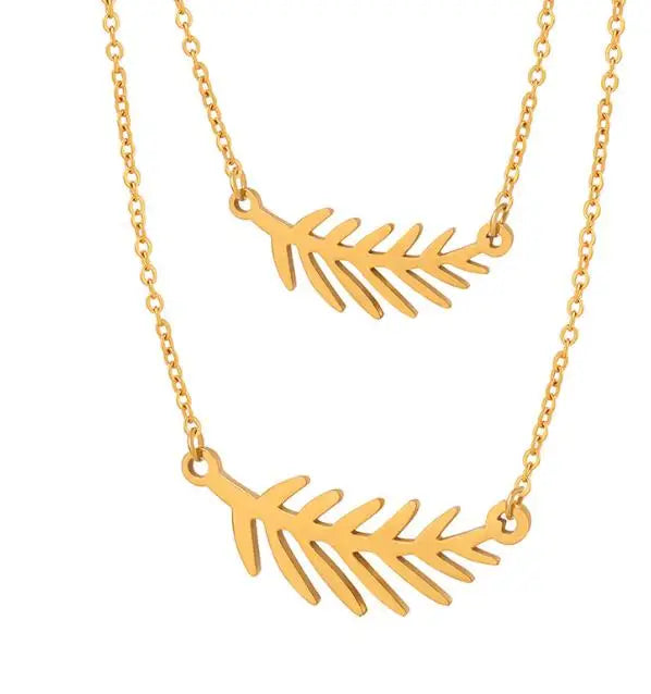 Korean Delicate Simple Leaf Stainless Steel Pendant Necklace 18K Gold PVD Plated Waterproof Fashion Jewelry for Women Party Gift