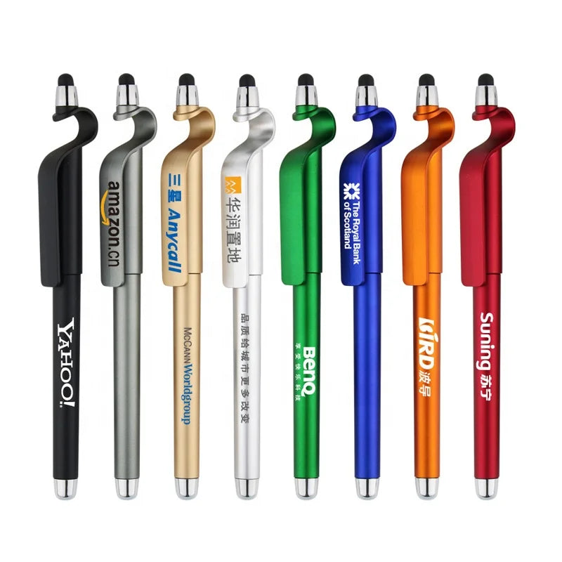 4 in 1 Promotional Stylus Touch Pen With Phone Stand Holder Plastic Ballpoint Pen