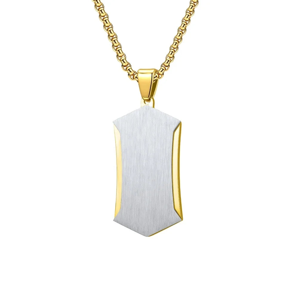 Hot Selling Unisex Two Tone Stainless Steel Pendant Unique Brushed Blank Pendant Necklace Curb Chain