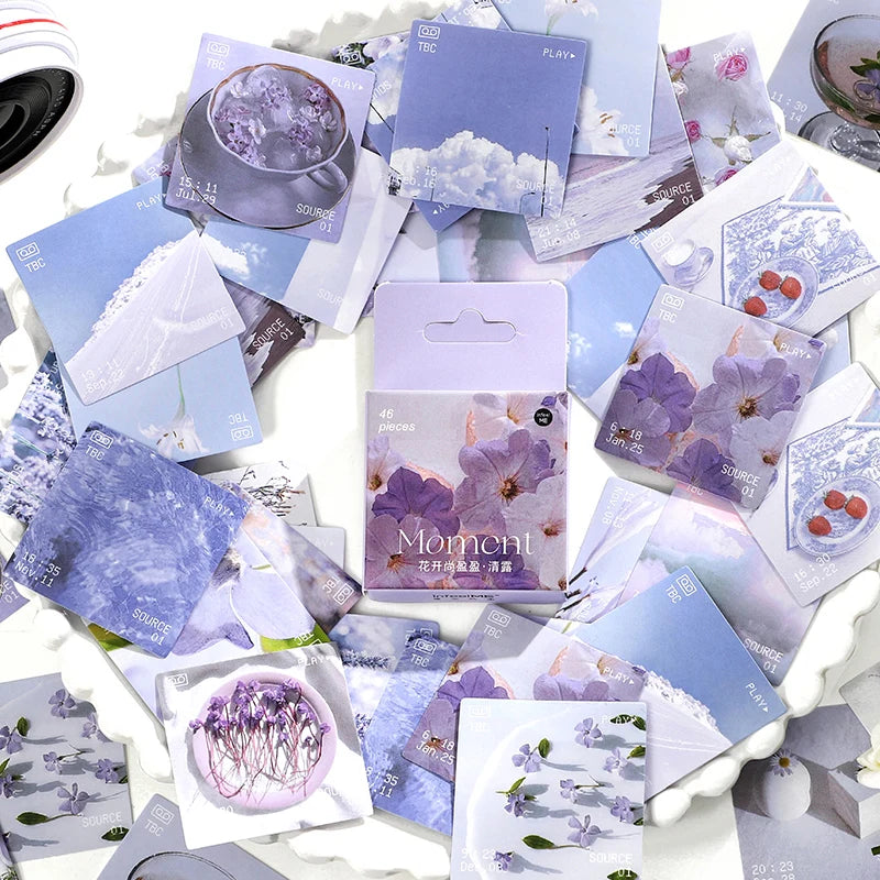 46pcs Per Pack Flower Series Mini Boxed Stickers DIY Scrapbooking Decoration Seal Adhesive Album Diary Phone Case Decor