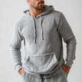 Men's Casual Cotton Blend Waffle Knit Pullover Hoodie Sweater Spring Thermal Textured Knitwear with Embroidered Drawstring Hood