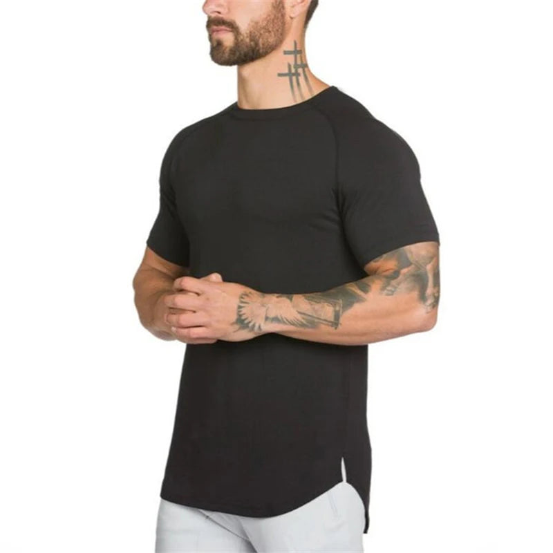 Men's Slim Fit Gym T-Shirt Custom Cotton Workout Fitness Tracksuit with Printed Pattern Dry Fit Blank Cut-Off Design