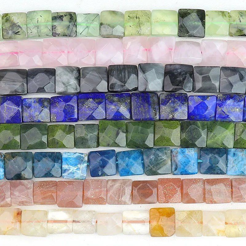 Wholesale Natural Gemstone Flat Faceted Square Stone Loose Beads Strand for Jewelry Making 10mmx10mm 8inch 15.5inch