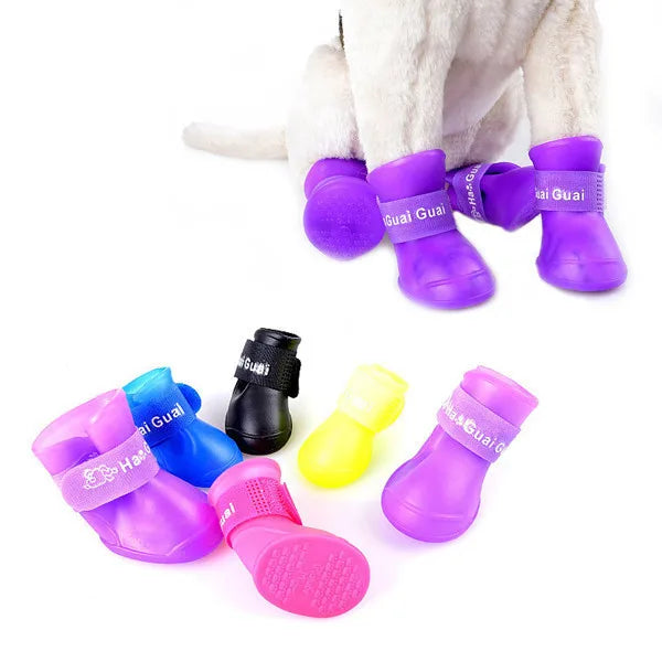 JXANRY Classic Christmas Print Anti-Slip Rubber Boots Waterproof Silicone Dog Rain Shoes for Dogs-for Spring Summer Outdoor