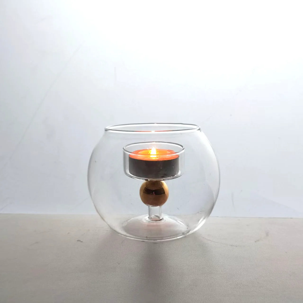 Unique Golden Pearl Hand Blown Glass Candlestick Tealight Holder Ball Shaped Luxury Home Decoration