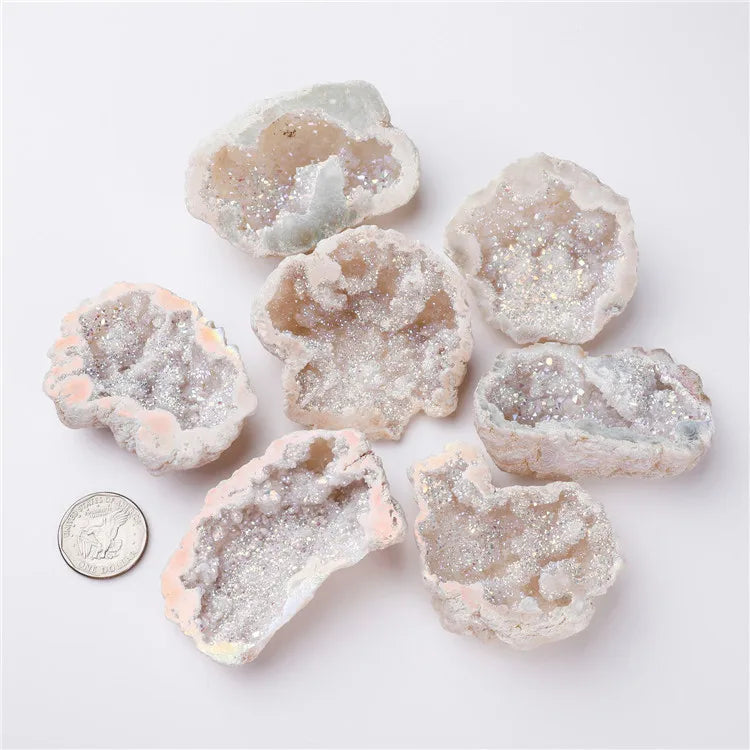 Home Decoration Accessory Electroplated Color White Druzy Rough Bare Stone Natural Agate Mini Cornucopia White Crystal Cave