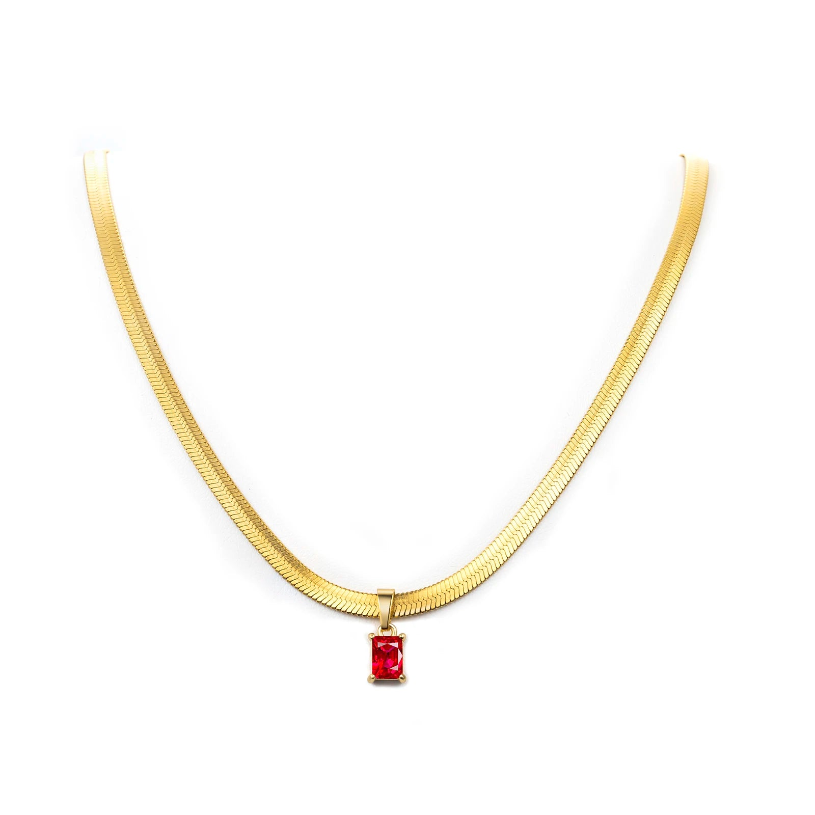 Herringbone Flat Choker Waterproof Zircon Pendant Necklace Gold Plated Stainless Steel Snake Chain Anniversary