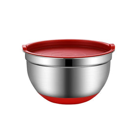 Stainless Steel Salad Bowl Mixing Pan with Silicone Base Eco-Friendly Dustproof with Silicone Lid Egg Beater Container