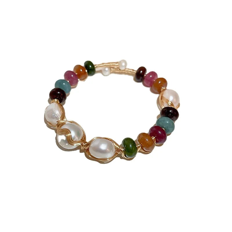 2024 New Arrival Fashionable Women's Bracelet Natural Tourmaline Pearl Bead Healing Charm Jewelry for Gifts Parties Wholesale