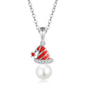 QX CUSTOM OEM Fine Jewelry Dainty 925 Silver Cubic Zircon Round Pearl Christmas Red Hat Pendant Fashion Necklaces for Women