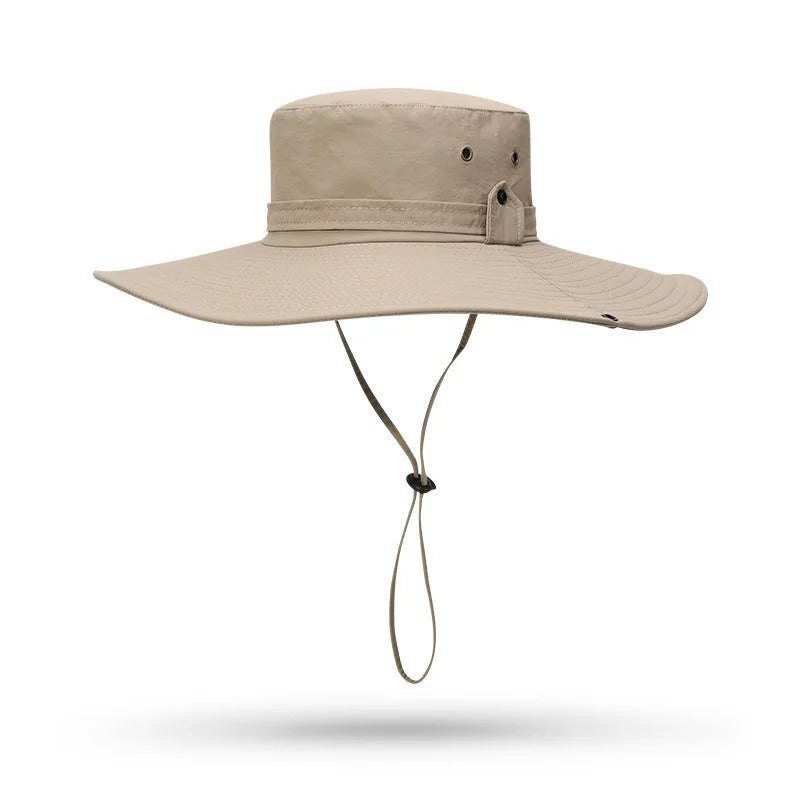 Climbing Hiking Large Brim Bucket Hat Sun Fishing Cap Foldable Boonie Hats With String Hot Sale OEM ODM Outdoor Custom Cotton