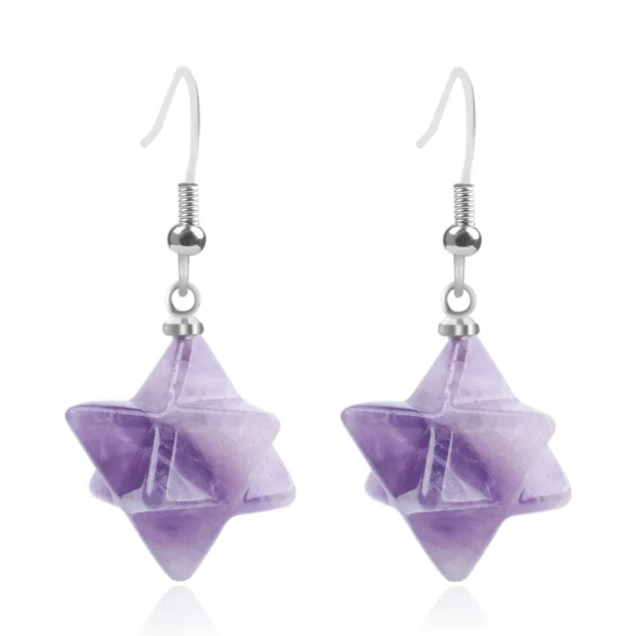 Wholesale New Natural Crystal Merkaba Star Shape Reiki Earrings Gemstone Jewelry Natural Stone for Women  Amethyst Earrings
