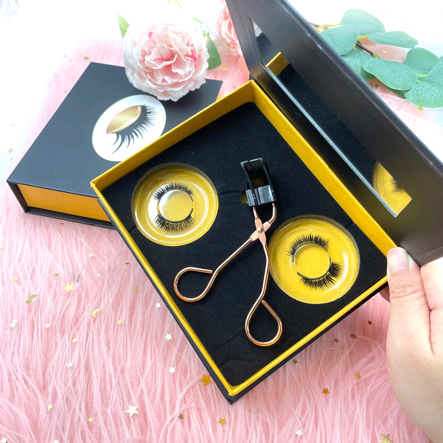 Private Label 2 Magnetic Eyelash Set No Glue No Eyeliner  8d Magnetic Eyelash With Magnetic Lash Curler