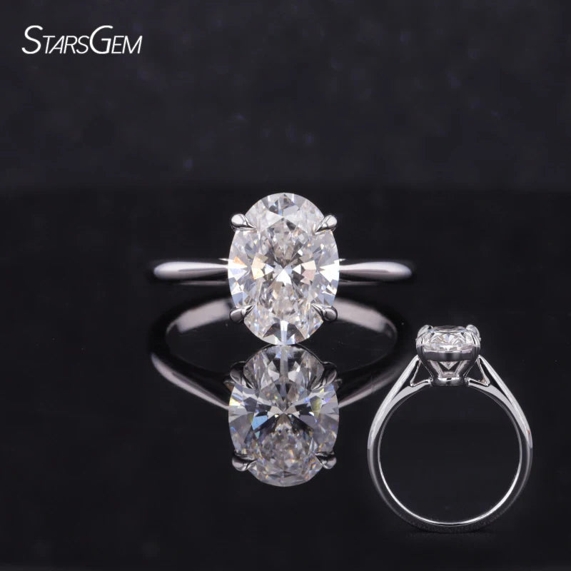 Starsgem Custom Jewelry 18K White Gold Oval Cut Lab Grown Diamond Solitaire Engagement Rings