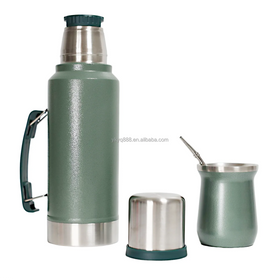 1L 1.3L Stainless Steel 304 Double Wall Insulated Eco-Friendly Yerba Mate Coffee Vacuum Flask Water Bottle 12-24 Hours Thermal