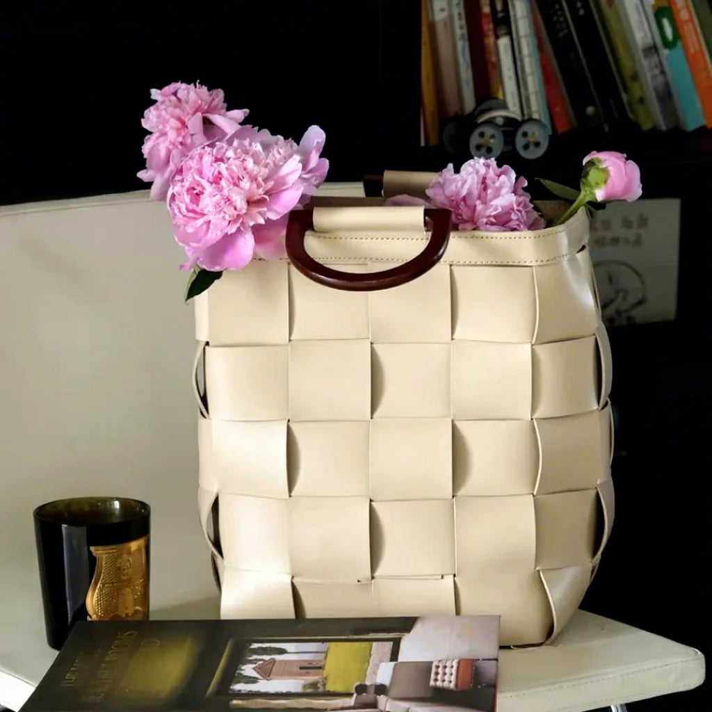 Pu Leather Home Weaving Storage Bags Baskets Box Picnic Laundry Storage Baskets Holders Weaving Sundries Containers