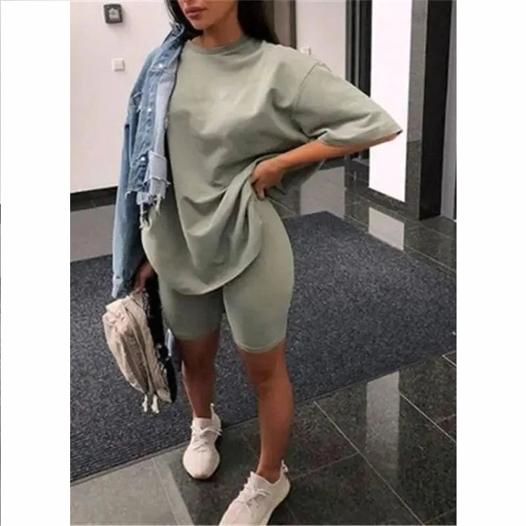 Women Summer Clothes 2026 Custom 2 Piece T Shirt and Short Set Solid Color Two Piece Short Set Women Clothing