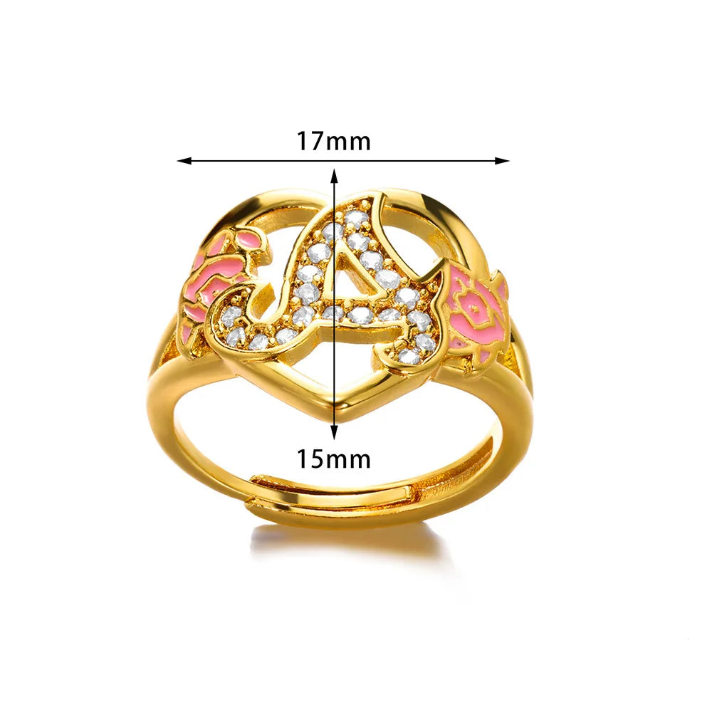 Qiuhan Drop Shipping Zircon Ring Letter Initial Rings Heart CLASSIC Adjustable Custom Rings Jewelry Unisex IGI Gold 1 Piece