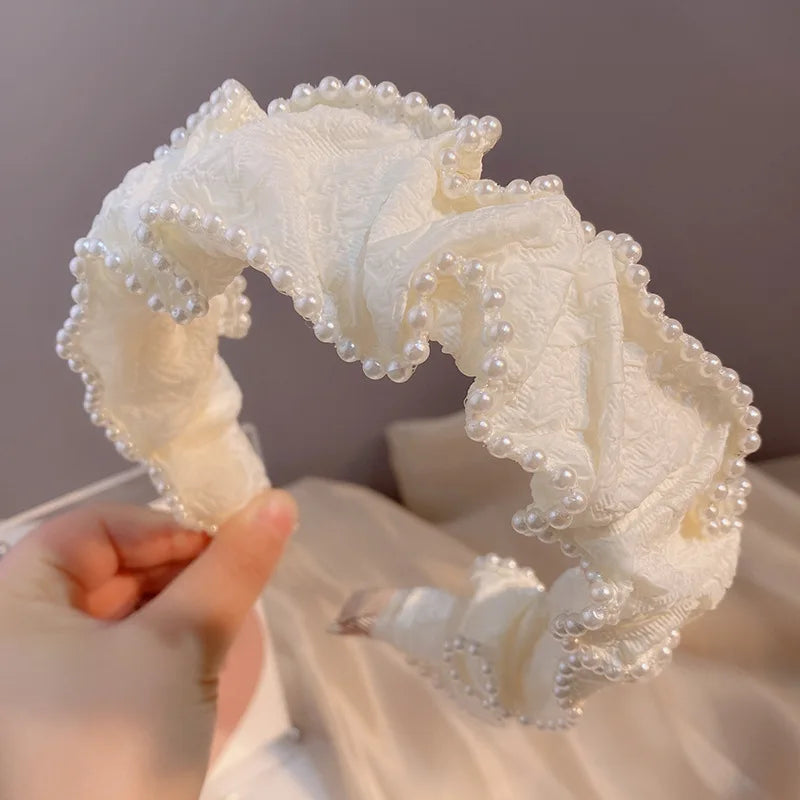NEW Hot Sale French Retro White Pearl Bow Headband Headband Headdress Fashion Women's Sweet Hair Accessories