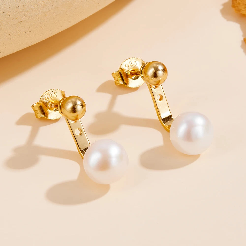 Aretes De Perla French Retro 925 Sterling Silver Delicate Cute Gold Plated Natural Freshwater Pearl Earrings Lady Jewelry