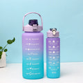 Gradient Color 2-in-1 Set Bottle 2L 800ml Plastic Sport Gym Fitness Motivational Water Bottles With Straw Sleeve Time Marker
